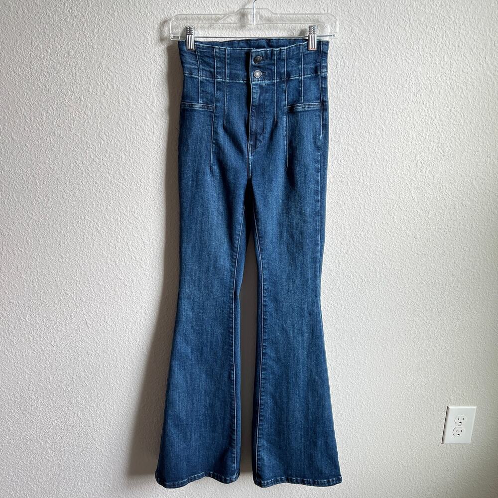 We the Free People Jayde High Rise Flare Jeans Women's 26 Stretch Dark Wash